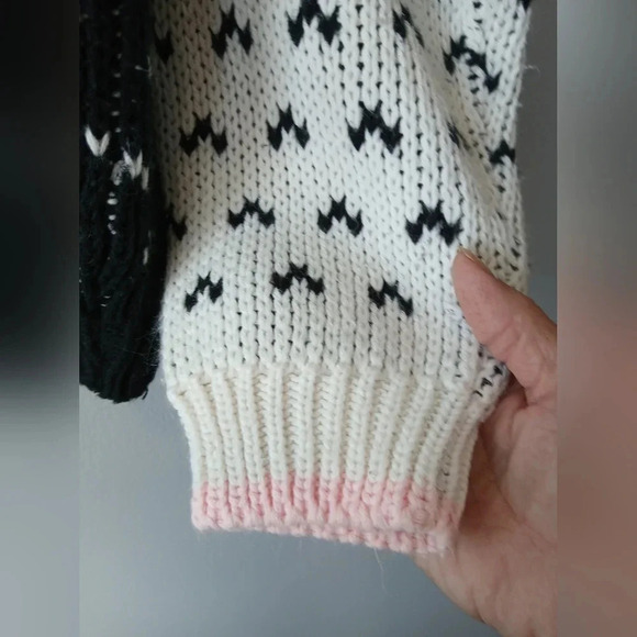 Vintage Paris Sports Club button down cardigan sweater black white pink Small - Picture 6 of 8